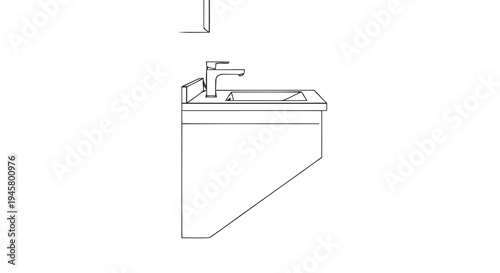 Minimalist line art illustration of a sleek wall-mounted washbasin, capturing contemporary bathroom design aesthetics and the concept of functional elegance in modern living spaces