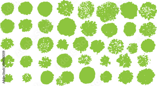 Collection of green tree view silhouettes with varied textures and shapes