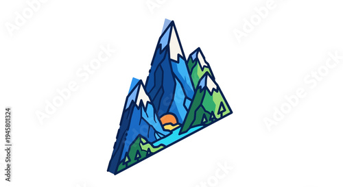 Abstract Mountain Scene Depicting Nature's Beauty, Featuring Unique Geometric Design