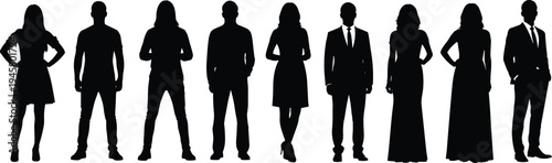 Business people silhouettes standing in line, diverse professional team figures isolated on white, corporate workforce concept, leadership collaboration unity success
