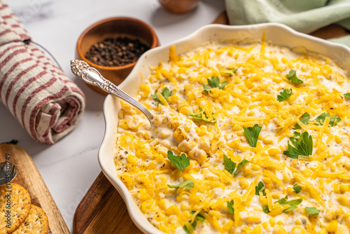 Easy party food to serve while entertaining. Cheesy corn dip appetizer