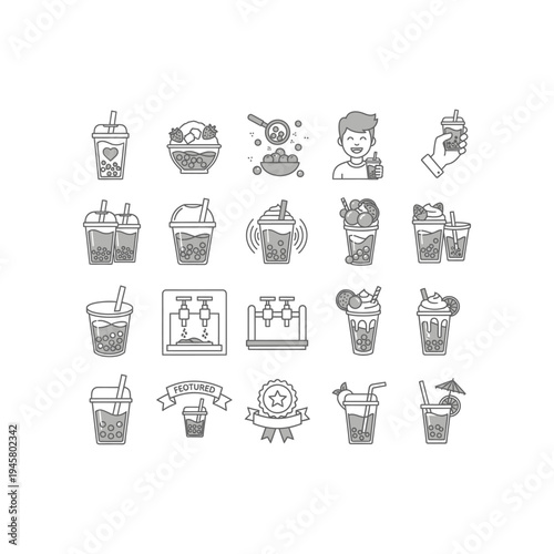 A collection of illustrations featuring various drinks and food