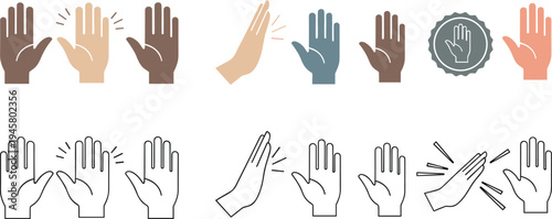 Clapping Hands Gesture Illustration Set with Applause Appreciation Hand Symbols in Different Skin Tone Variations