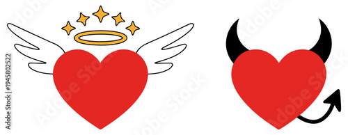 heart angel devil icon set