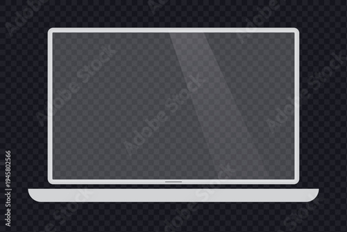 Modern laptop screen on transparent background blank display notebook mock up, isolated modern notebook computer, digital device mock up with empty screen.