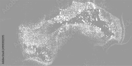 Gray background with scattered white irregular shapes and speckles abstract texture