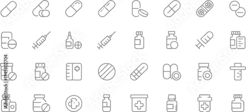 Collection of medical featuring pills capsules syringes and medicine bottles