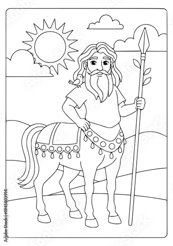 Centaur coloring page with an old mythological hero holding a long spear