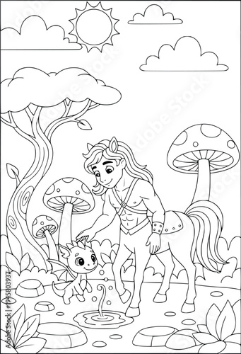 Centaur coloring page with an old mythological hero holding a long spear