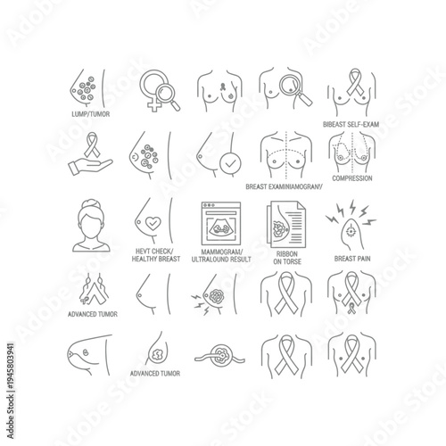 Breast cancer awareness and health icons