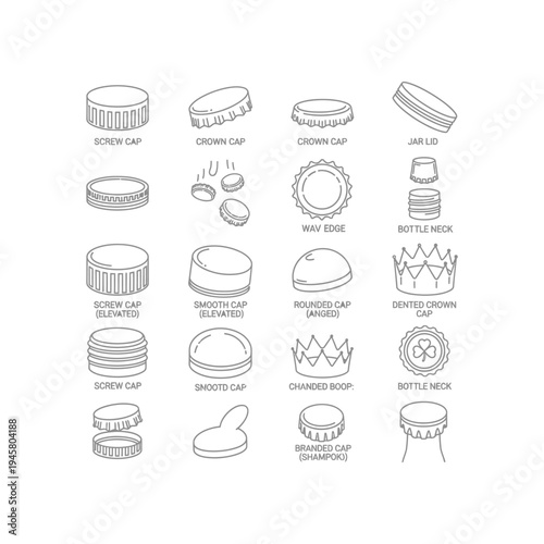 A collection of 20 different bottle caps and lids