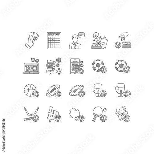 Collection of sports icons with money