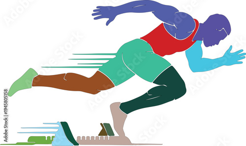 Multicolored Silhouette of Sprinter Starting Race athlete