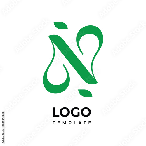Elegant Abstract Letter N Green Style Logo Template Design