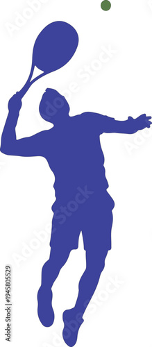 Blue Silhouette of Tennis Player Serving Ball