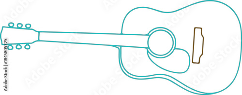 Teal Outlined Acoustic Guitar Silhouette with Brown Pickguard