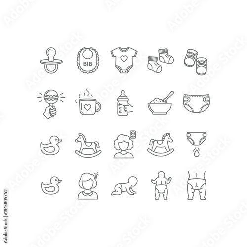 A collection of baby related items and symbols