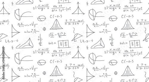 Hand drawn mathematical formulas and graphs on white background mathematics equation