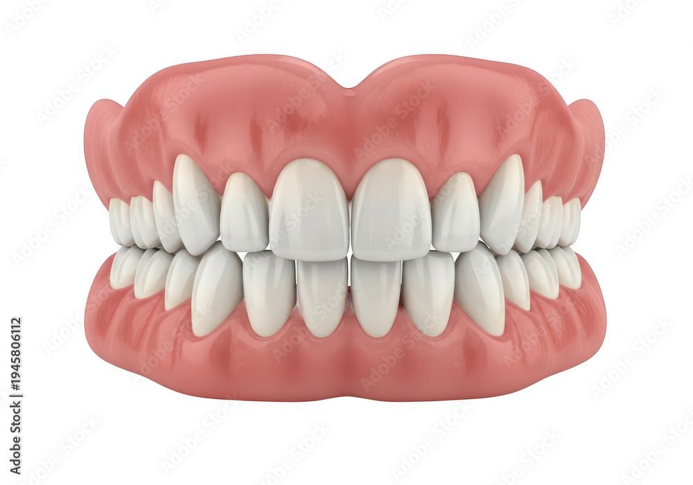 Obraz premium A detailed illustration of a human upper and lower dental arch with aligned teeth isolated on transparent background,png,PNG