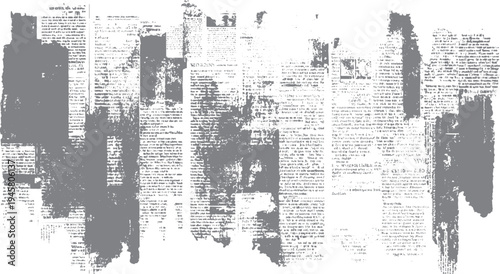 Faded newspaper text with large grey ink blotches and distressed edges print vintage retro