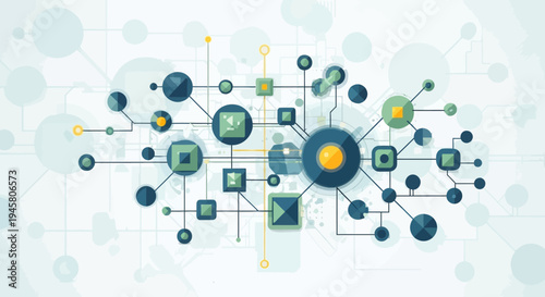 Abstract illustration of interconnected nodes and data flow representing a network structure