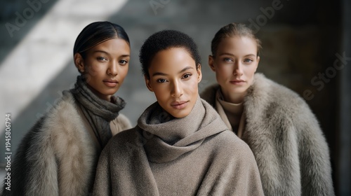 Fashion models showcase various thermal clothes in a stylish winter-themed photoshoot, combining comfort and aesthetics to inspire audiences on how to layer effectively for colder climates.