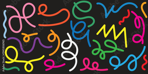 Vibrant colorful squiggles on black background