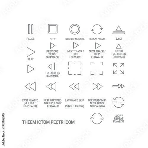 A collection of media player icons and their descriptions