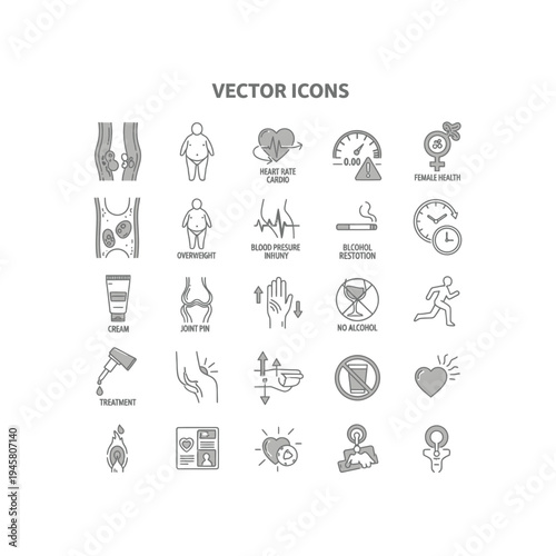 A collection of vector icons related to health and wellness