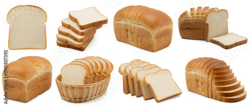 Various types of bread loaf slices wheat bakery