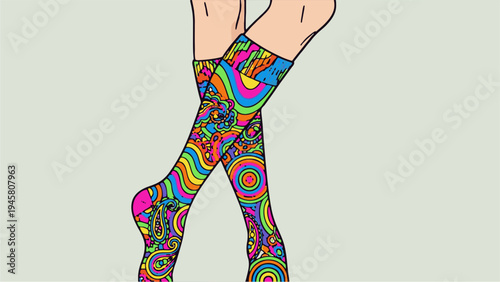 A person wearing vibrantly designed socks