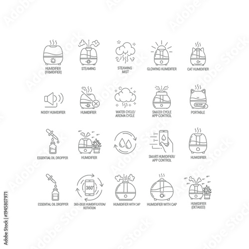 A collection of icons for a dehumidifier's features and functions