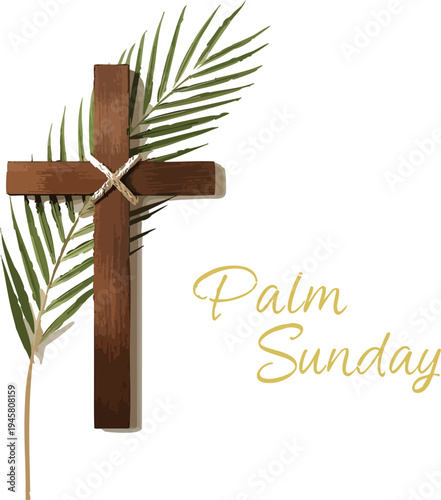 Palm sunday symbol with cross and palm leaf for easter or christianity related concepts and celebrations