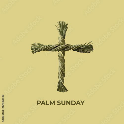 Palm sunday symbol made of green palm leaves on a yellow background representing christian holiday