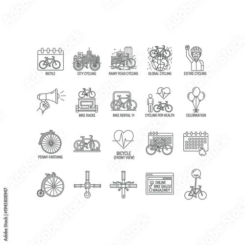 A collection of bicycle related icons and phrases