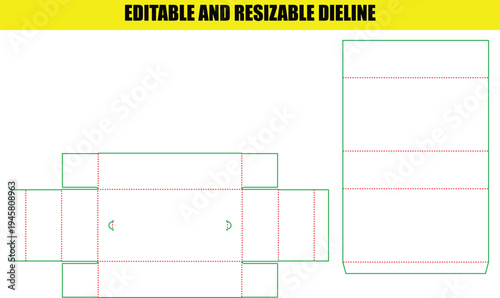 Resizable Dieline Template for Two Different Rectangular Packaging Boxes and Cartons