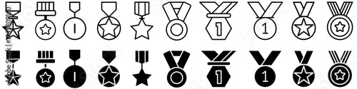 Medal vector icon set. Award Illustration sign collection. First place symbol. Achievement logo.