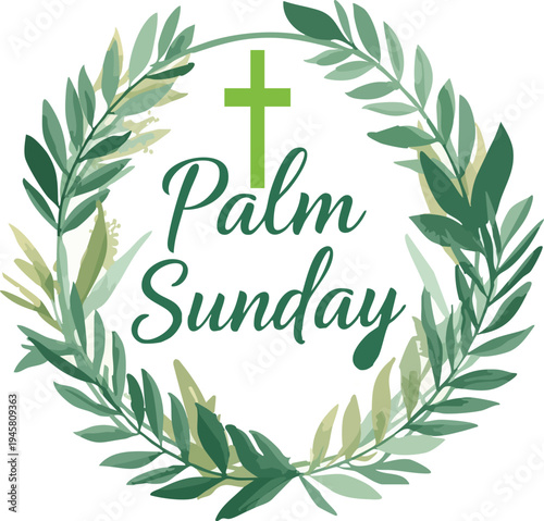 Palm sunday celebration with green leaves and cross symbol for easter