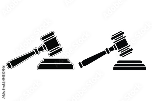 Two black gavel icons on a white background for legal or judicial concepts