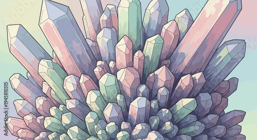 Abstract illustration of crystalline structures with pastel colors, a unique artistic composition