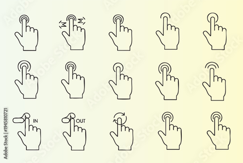 Collection of hand gestures for touchscreen interactions and controls