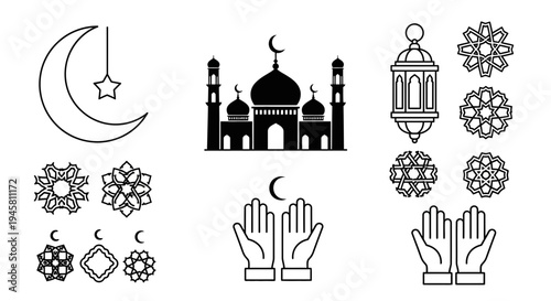 Ramadan Crescent Moon Star Symbols.