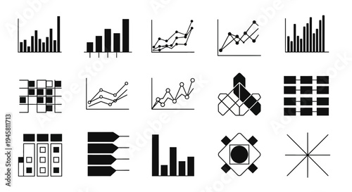 Various business charts and graphs icons.