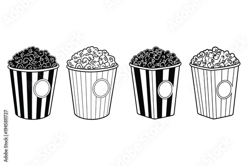 Four different types of popcorn in movie buckets