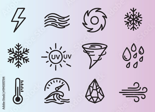Collection of minimalist weather and natural phenomenon icons set