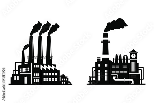 Industrial factory silhouettes with smoke stacks