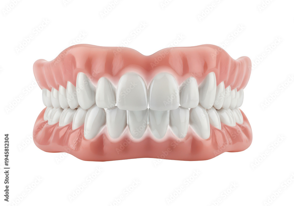 Obraz premium Detailed illustration of a full set of adult human teeth in the upper jaw isolated on transparent background,png,PNG