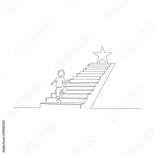 Businessman running up stairs toward success and career growth concept illustration