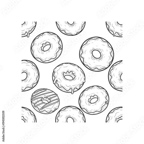 A black and white drawing of donuts