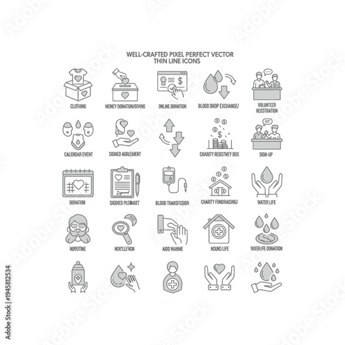 A collection of 25 line icons related to business and finance